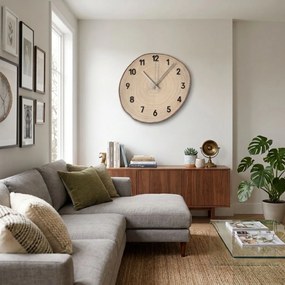 Nástenné hodiny z surového dreva s čiernymi číslicami a kôrou | KORR: Amber - 3072 26-29 cm 4810-115536 KOR004-29-AMBER