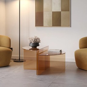 Hnedé sklenené okrúhle konferenčné stolíky v súprave 2 ks ø 80 cm Velta – MOME