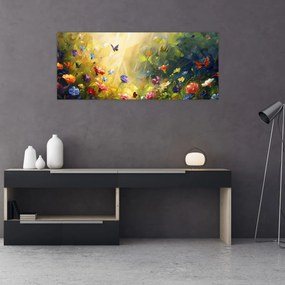 Obraz - Jarná kvetinová lúka, maľba (120x50 cm)