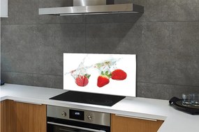 Sklenený obklad do kuchyne Water Strawberry biele pozadie 100x50 cm