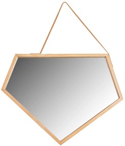 Dekorstudio Asymetrické zrkadlo s dreveným rámom na koženom páse