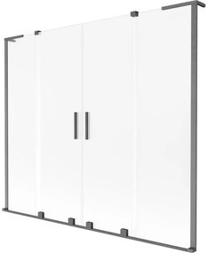 Mexen Velar L Duo, 2-krídlová posuvná vaňová zástena 200 x 150 cm, 8mm sklo námraza, brúsený grafit, 896-200-003-32-66
