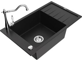 Mexen Elias, granitový drez 795x480x200 mm, 1-komorový a drezová batéria Carla, čierna, 6511-77-670700-00