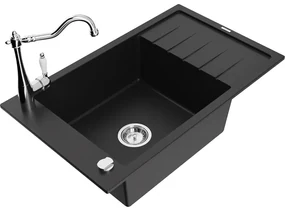Mexen Elias, granitový drez 795x480x200 mm, 1-komorový a drezová batéria Carla, čierna, 6511-77-670700-00