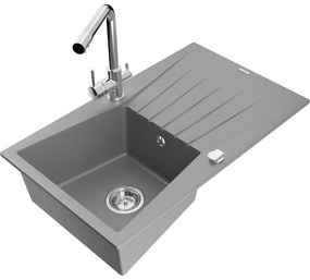 Mexen Cesar, granitový drez 775x470x190 mm, 1-komorový a chrómová batéria Duero, šedá, 6514-71-671600-00