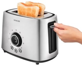 Sencor - Hriankovač s dvoma otvormi a rozpekačom 1000W/230V strieborná