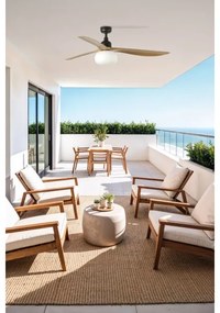 FARO 34360WT-11L – Stropný ventilátor OUTWOOD L, 1× E27 (max. 15 W), hnedá/čierna, priemer 150 cm, WT, IP44, s diaľkovým ovládaním