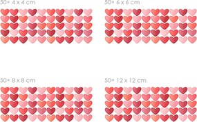 Akvarelové srdiečka, červené 50 ks textilní prelepiteľné nálepky na stenu 50 ks 4x4 cm