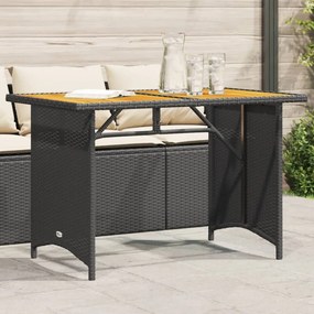 Záhradný stôl s drevenou doskou čierny 110x68x70 cm polyratan 366355