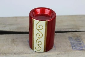 Červený valcový svietnik s ornamentom 9cm