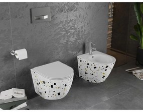 Mexen Lena, závesná WC misa Rimless s duroplastovým sedátkom s pomalým zatváraním, biela-terazzo vzor, 30224096