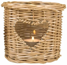 Prírodný ratanový lampáš / svietnik so srdcom Rotti - Ø 13*12 cm