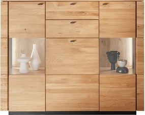 Široký dubový sekretár s 3 dvierkami, 2 zásuvkami a s LED osvetlením, 157x42x126 cm