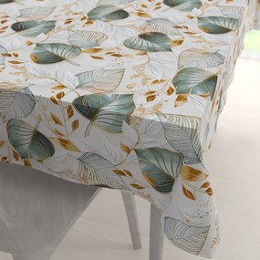 Biante Dekoračný obdĺžnikový obrus Leona LN-174 Zelené listy na režnom 100x160 cm