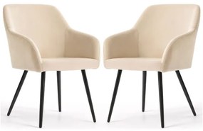 Sada dvoch jedálenských stoličiek ESTELLE zamatové, béžové / čierne nohy (2 ks)