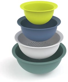 Rotho Plastové misky - súprava 3 kuchynských misiek a sitka CARUBA, mix farieb