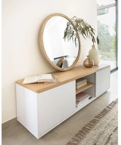 Biely TV stolík v dekore duba 150x44x36 cm Abilen – Kave Home