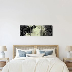 Obraz - Spln nad hladinou, čiernobiely variant (s hodinami) (90x30 cm)
