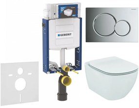 GEBERIT Kombifix súprava 5v1 - inštalačný modul, závesné WC AquaBlade a Softclose Slim sedátko IDEAL STANDARD Tesi, tlačítko Sigma01, 115.770.21.5 (lesklý chróm), 110.302.00.5 NU2