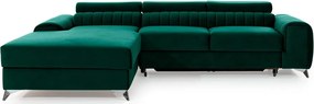Zelená zamatová rozkladacia/s úložným priestorom rohová pohovka (ľavý roh/s leňoškou) Grayson – ELTAP
