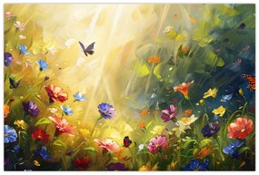 Obraz - Jarná kvetinová lúka, maľba (90x60 cm)