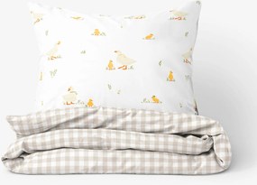 Goldea veľkonočné bavlnené posteľné obliečky - kačice s latte kockami 140 x 220 a 70 x 90 cm