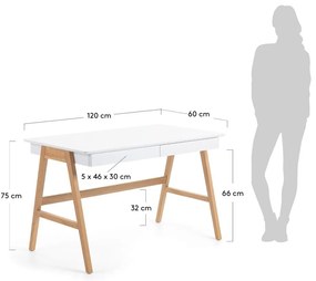 Pracovný stôl s bielou doskou Kave Home Ingo, 120 x 60 cm