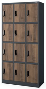 Šatňová skrinka s 12 priehradkami, antracitová/orechová, 900x1850x400 mm: MARCIN Eco Design