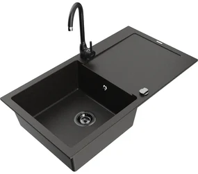 Mexen Leo, drez granitový 900x500x190 mm, 1-komorový a čierna batéria Telma, čierna-zlatá metalíza, 6501-75-670200-70-B