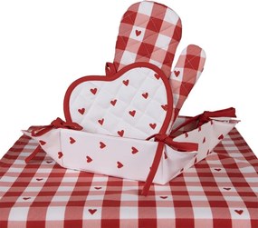Bielo-červený károvaný košík na pečivo so srdiečkami Love It - 35*35*8 cm