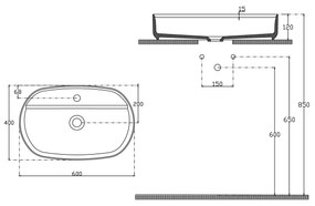 Sapho INFINITY OVAL, keramické umývadlo na dosku 60x40cm, antracitová, 10NF65060-2C