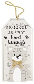 Nekupto Dřevěná cedule S kočkou je život