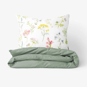 Goldea bavlnené posteľné obliečky duo - kvitnúca lúka s šalvejovo zelenou 140 x 200 a 70 x 90 cm