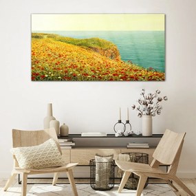 Obraz na skle Kvety pobrežie útesu mora