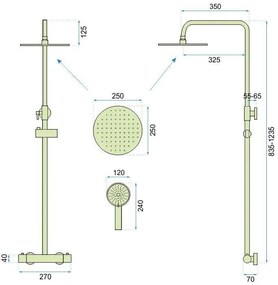 Sprchový set s termostatom Rea Vincent nikel - termostatická batéria, dažďová a ručná sprcha