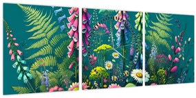 Obraz - Lúčne kvety (s hodinami) (90x30 cm)