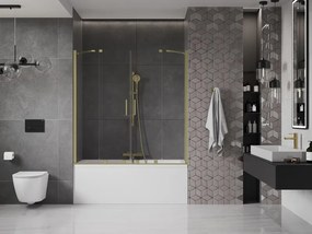Mexen Velar Duo, 2-krídlová posuvná vaňová zástena 160 x 150 cm, 8mm číre sklo, zlatý matný profil, 896-160-000-02-55