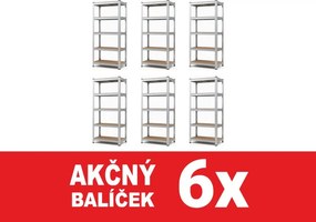 Akcia 6x Regál 180x75x40 cm pozinkovaný 5-policový, nosnosť 875 kg - 6ks
