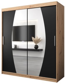 Šatníková skriňa 180 cm Eclipse (dub artisan + čierna matná). Akcia -26%. Vlastná spoľahlivá doprava až k Vám domov. 1063422