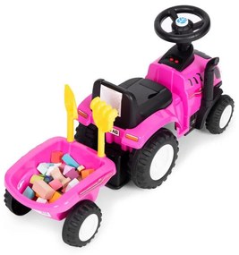 Ružový traktor NEW HOLLAND s vlečkou a náradim