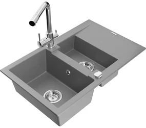 Mexen Gaspar, granitový drez 737x475x177 mm, 1,5-komorový, chrómová batéria Duero, šedá, 6507-71-671600-00