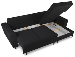 Čierna rozkladacia/s úložným priestorom rohová pohovka z textílie buklé (pravý roh/s leňoškou) Kyoto – Cosmopolitan Design