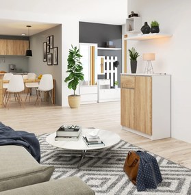 Komoda Kiara 80 cm 2 skrinky a 1 zásuvka biela/dub sonoma