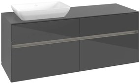 VILLEROY &amp; BOCH Collaro závesná skrinka pod umývadlo na dosku (umývadlo vľavo), 4 zásuvky, s LED osvetlením, 1400 x 500 x 548 mm, Glossy Grey, C117B0FP