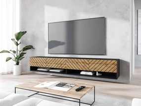 TV stolík/skrinka Adenik 180 MDF, Farby: čierny grafit / čierna fala, Osvetlenie: osvetlenie LED RGB - farebné