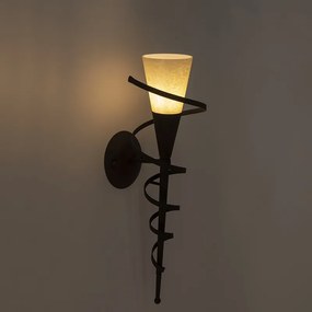 Rustikálna nástenná lampa hrdzavohnedá s krémovým sklom - Castle