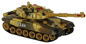 KIK Diaľkovo ovládaný RC vojenský tank 2,4 GHz, púštny, 360° veža, realistické zvuky a LED