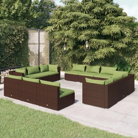12-dielna záhradná sedacia súprava s vankúšmi polyratan hnedá