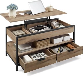 Konferenčný stolík, výškovo nastaviteľný, so zásuvkami, 50 x 100 cm, ťavohnedý