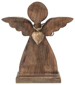 Drevený anjel MANGO s kovovým srdcom, 30,5 cm